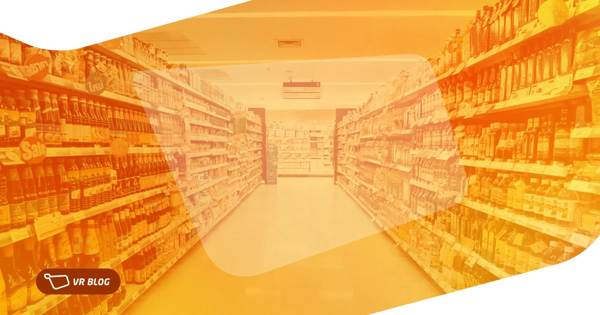 Layout de supermercado com gôndolas reorganizadas, sinalização digital e áreas de destaque para aumentar as vendas sem reforma.